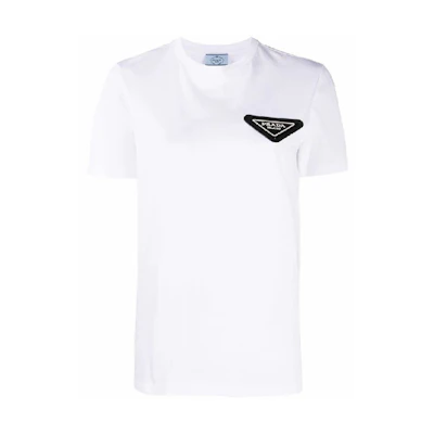 (Women) PRADA SS21 Logo Inverted Triangle Short Sleeve T-Shirt White 35838-1X58-F0009-S-161