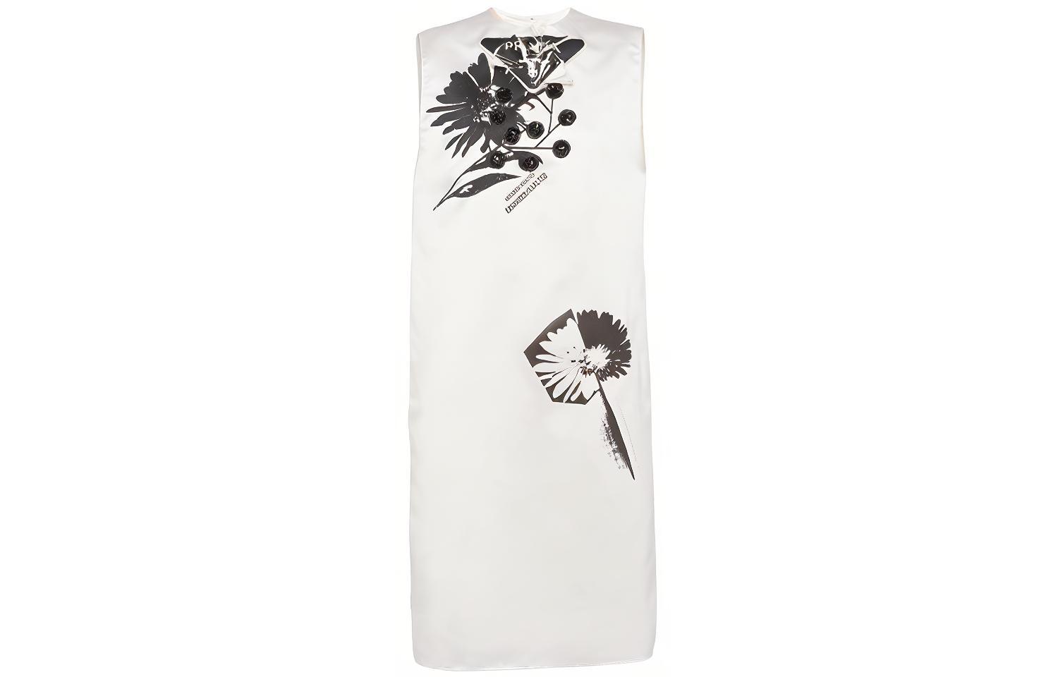 (Women) PRADA SS21 White A-Line Dress with Floral Embroidery Fashion. P3D89R-1YRH-F0N13-S-211