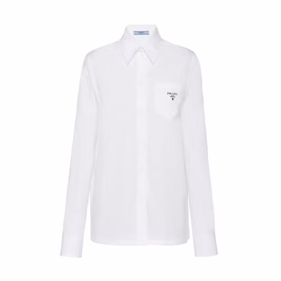 (Women) PRADA SS21 White Long-Sleeve Loose Fit Logo Pocket Sunscreen Shirt. P408FN-1ZJQ-F0009-S-211