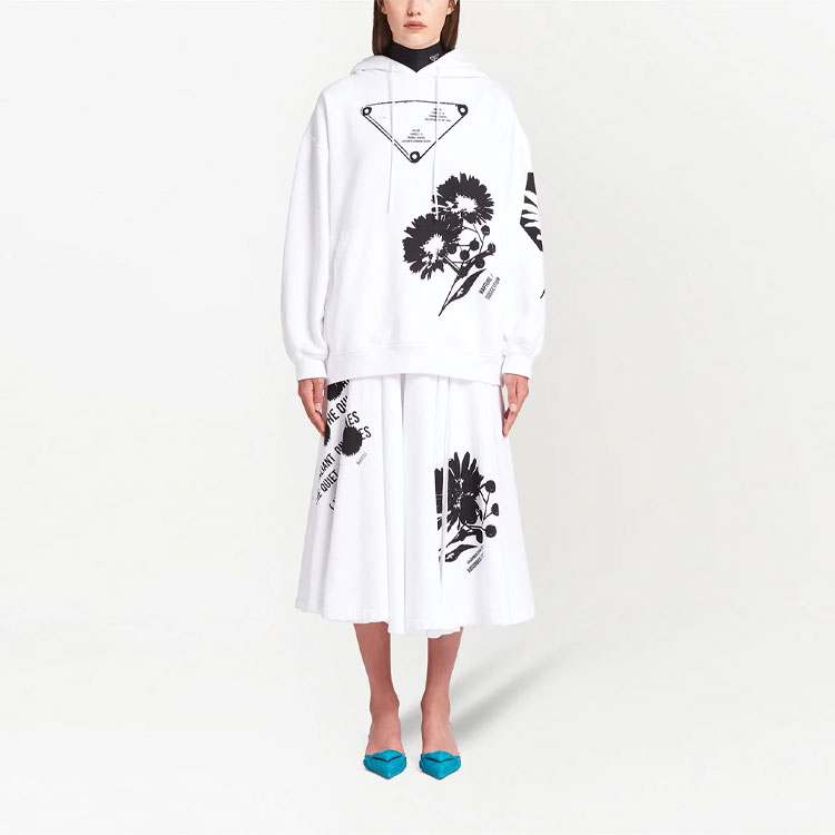 Lookbook (W) 普拉达 SS21 白色印花抽绳长袖连帽衫 134621-1YTP-F0964