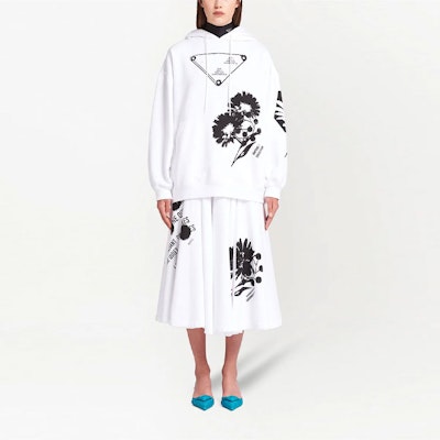 (W) 普拉达 SS21 白色印花抽绳长袖连帽衫 134621-1YTP-F0964 Lookbook (W) 普拉达 SS21 白色印花抽绳长袖连帽衫 134621-1YTP-F0964