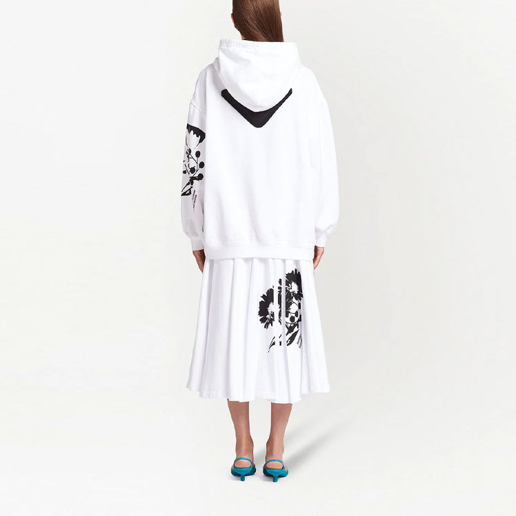 Shop (W) 普拉达 SS21 白色印花抽绳长袖连帽衫 134621-1YTP-F0964
