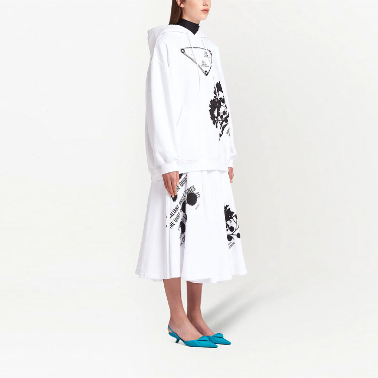 Purchase (W) 普拉达 SS21 白色印花抽绳长袖连帽衫 134621-1YTP-F0964