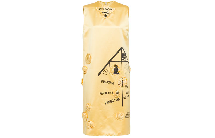 (Women) PRADA SS21 Yellow Embroidered Duchesse Floral Dress for Women. P3D89R-1YRE-F0YXI-S-211