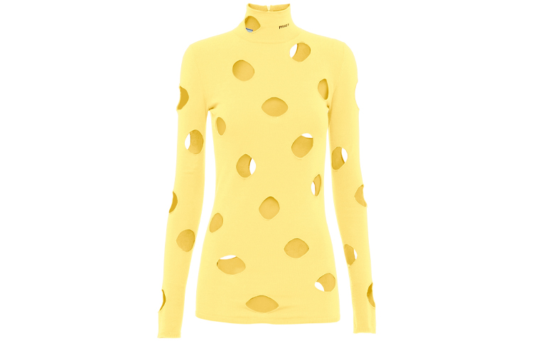 (Women) PRADA SS21 Yellow High Neck Long Sleeve Hollow Knit Sweater P26401-1YRO-F065Y-S-211