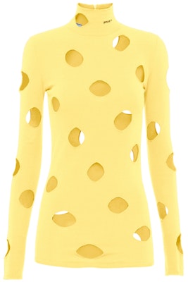 (W) 普拉达 SS21 黄色高领长袖镂空针织毛衣 P26401-1YRO-F065Y-S-211 Order (W) 普拉达 SS21 黄色高领长袖镂空针织毛衣 P26401-1YRO-F065Y-S-211