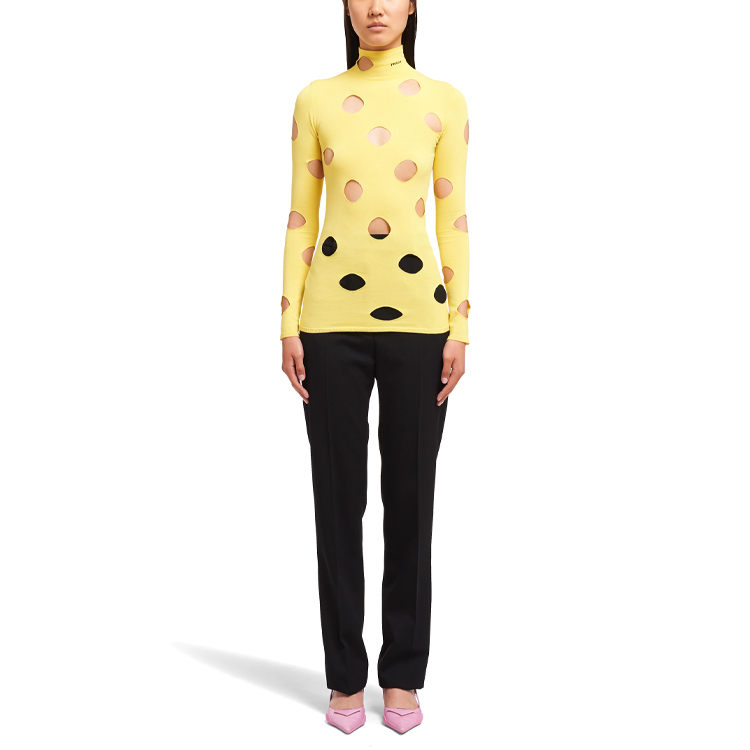 Lookbook (W) 普拉达 SS21 黄色高领长袖镂空针织毛衣 P26401-1YRO-F065Y-S-211