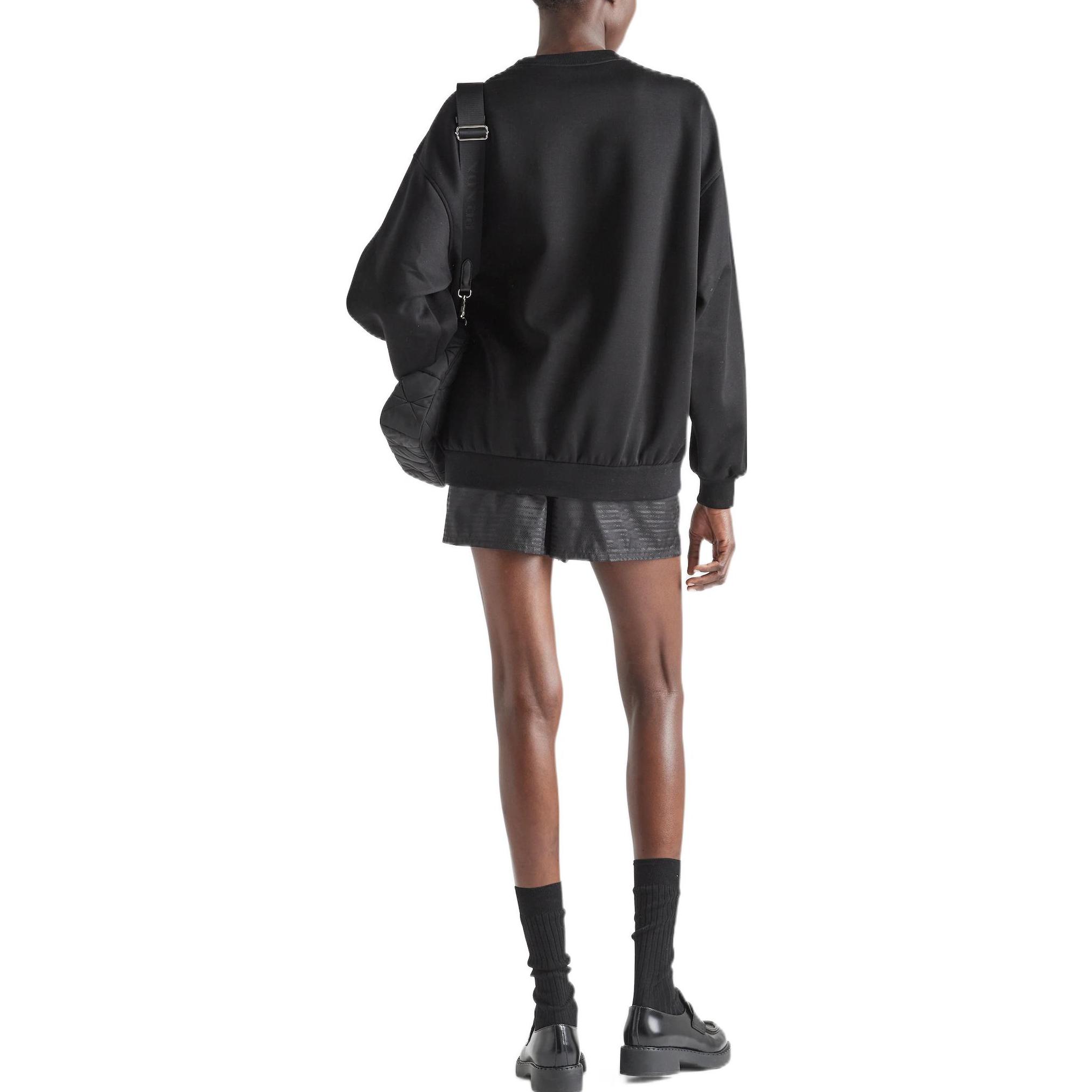 Shop (W) PRADA SS22 Sudadera Negra de Cuello Redondo Holgada Manga Larga Casual. 134655-11ES-F0002-S-222