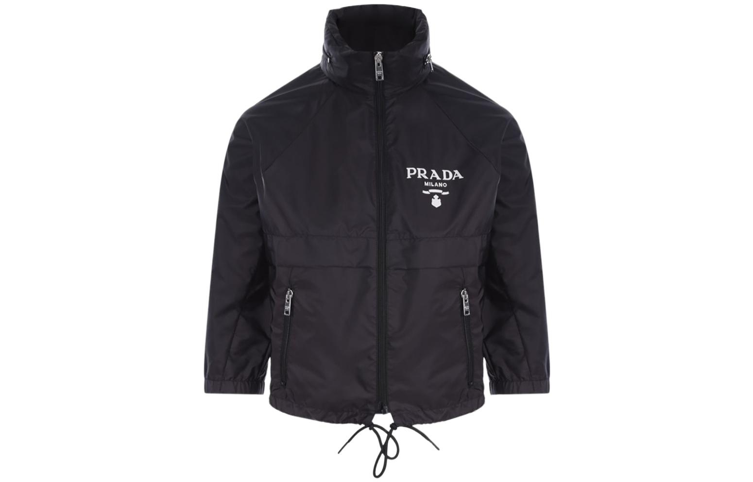 (Women) PRADA SS22  Black Hooded Zip-Up Jacket with Logo Print 292022-1WQ9-F0002-S-221