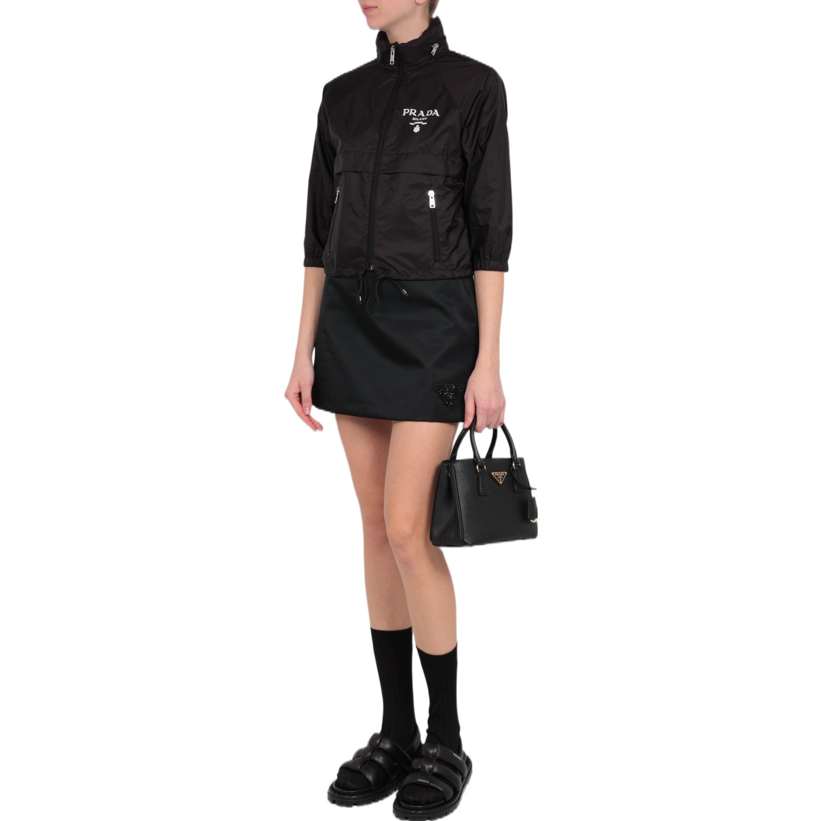 Purchase (Women) PRADA SS22  Black Hooded Zip-Up Jacket with Logo Print 292022-1WQ9-F0002-S-221