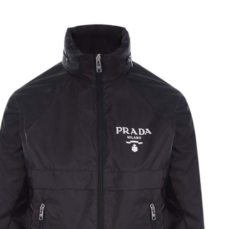 Details for (Women) PRADA SS22  Black Hooded Zip-Up Jacket with Logo Print 292022-1WQ9-F0002-S-221