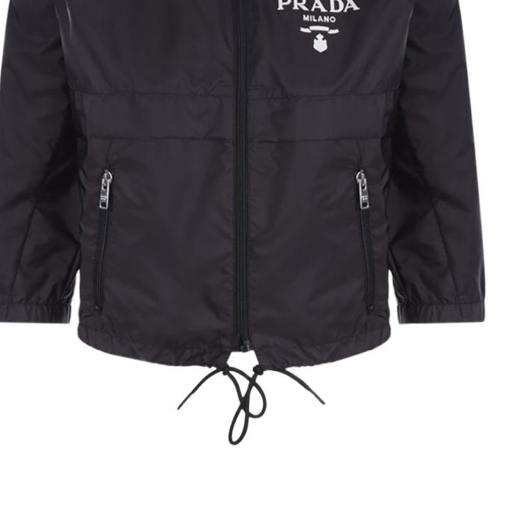 Sizing (Women) PRADA SS22  Black Hooded Zip-Up Jacket with Logo Print 292022-1WQ9-F0002-S-221