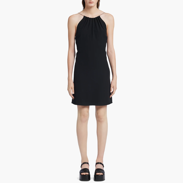 Lookbook (W) PRADA SS22 Vestido Mini Negro Sin Mangas de Ante Línea A. P3G60-1RW9-F0002-S-221