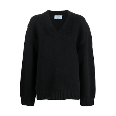 (Women) PRADA SS22 Black V-Neck Knit Wool Sweater P24T1M-S222-114JF-0-002