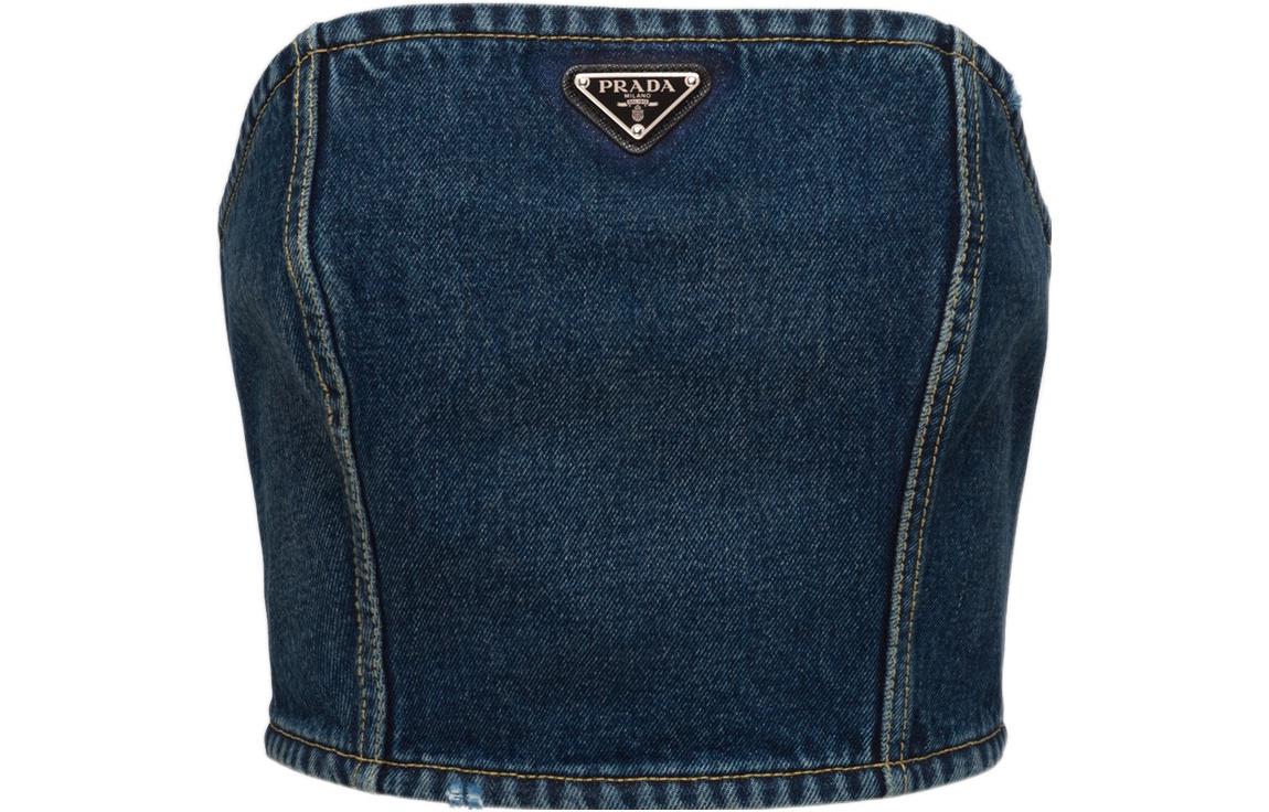 Order (W) PRADA SS22 Bralette Top Denim Biru Logo. GFT016-10UJ-F0008-S-212