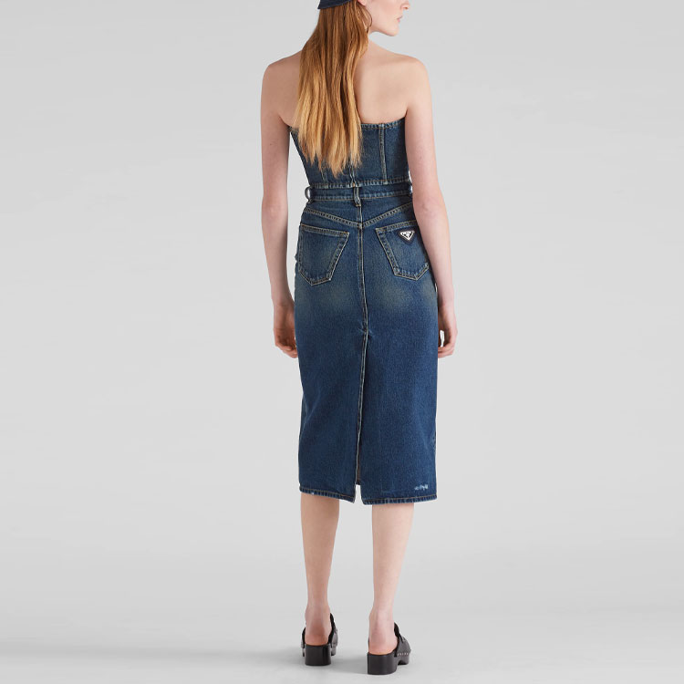 Shop (W) PRADA SS22 Bralette Top Denim Biru Logo. GFT016-10UJ-F0008-S-212