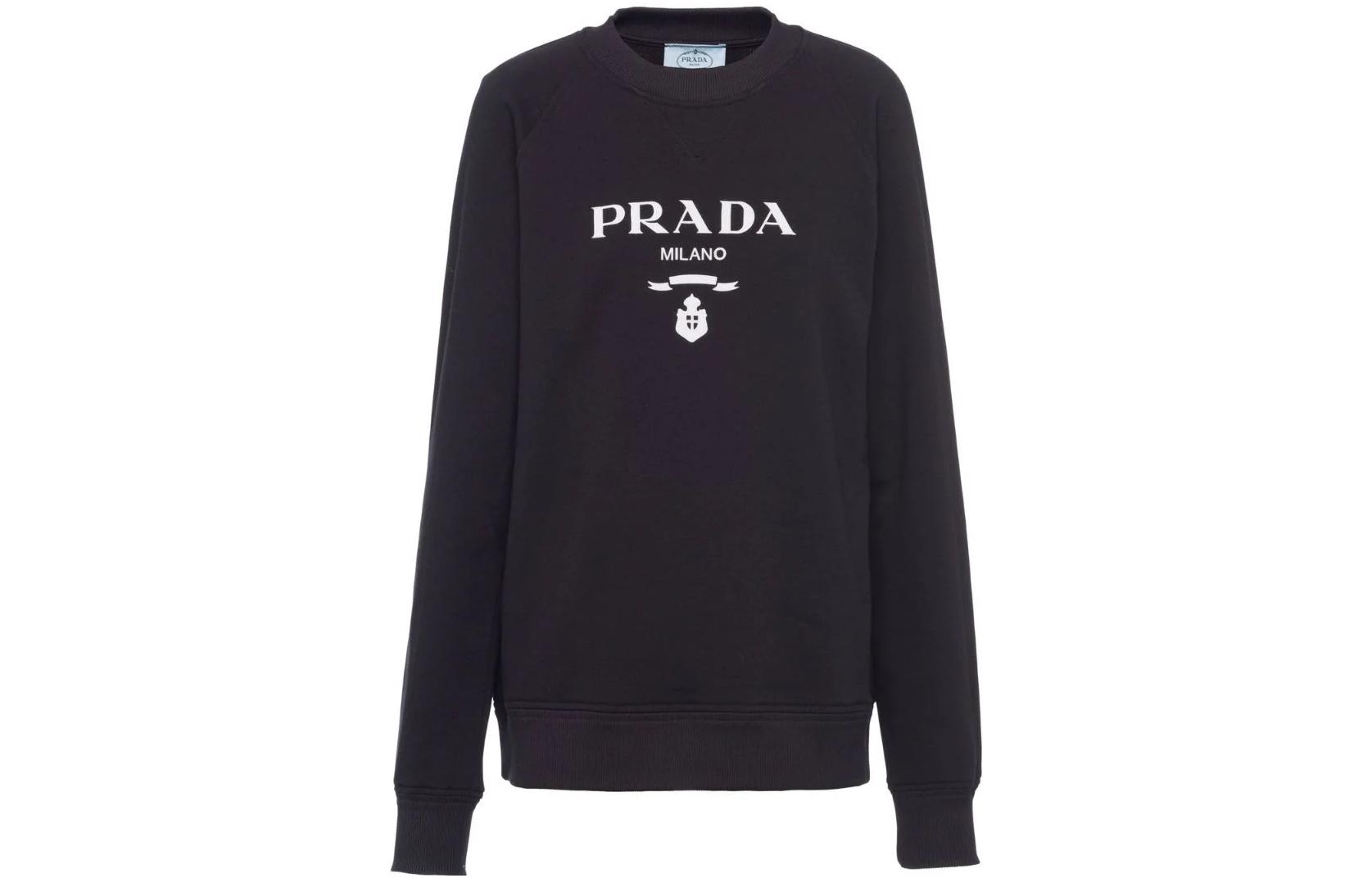 (Women) PRADA SS22  Contrast Logo Print Crewneck Sweatshirt Black 134645-S221-10GWF-0-967