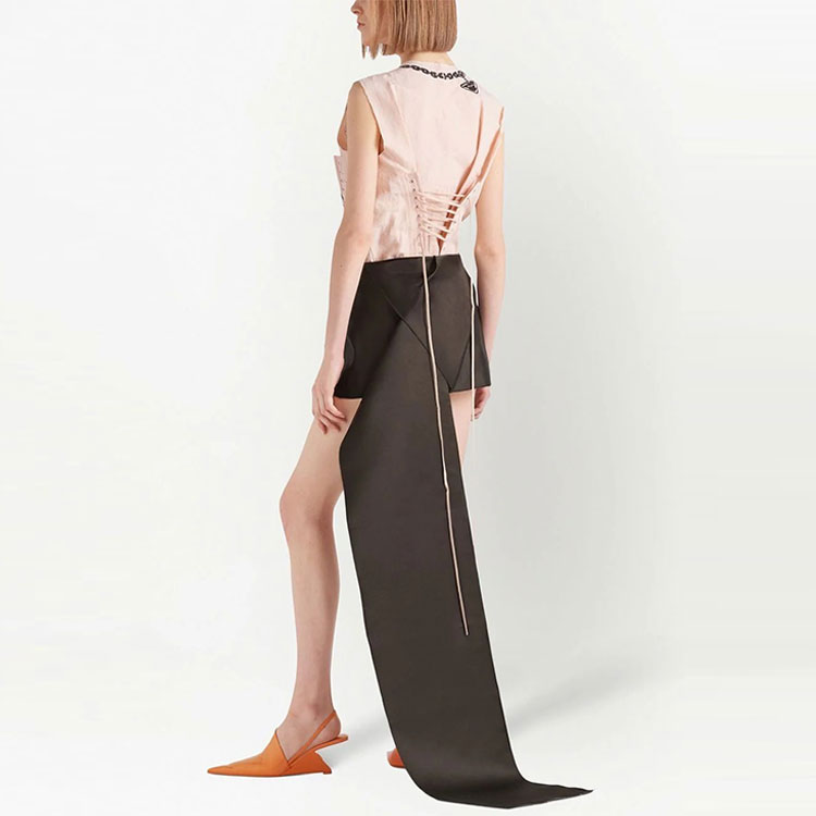 Shop (W) PRADA SS22 ダブルサテンミニスカート ブラック P192TGS221393-F0324