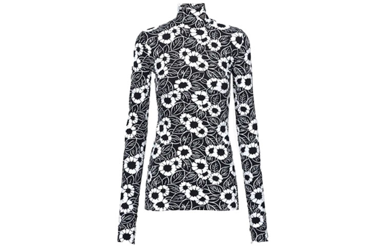 (Women) PRADA SS22  Floral Jacquard Knit Sweater in Black. 39528G-10O0-F0967-S-212