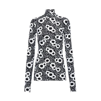 (Women) PRADA SS22 Floral Jacquard Knit Sweater in Black. 39528G-10O0-F0967-S-212