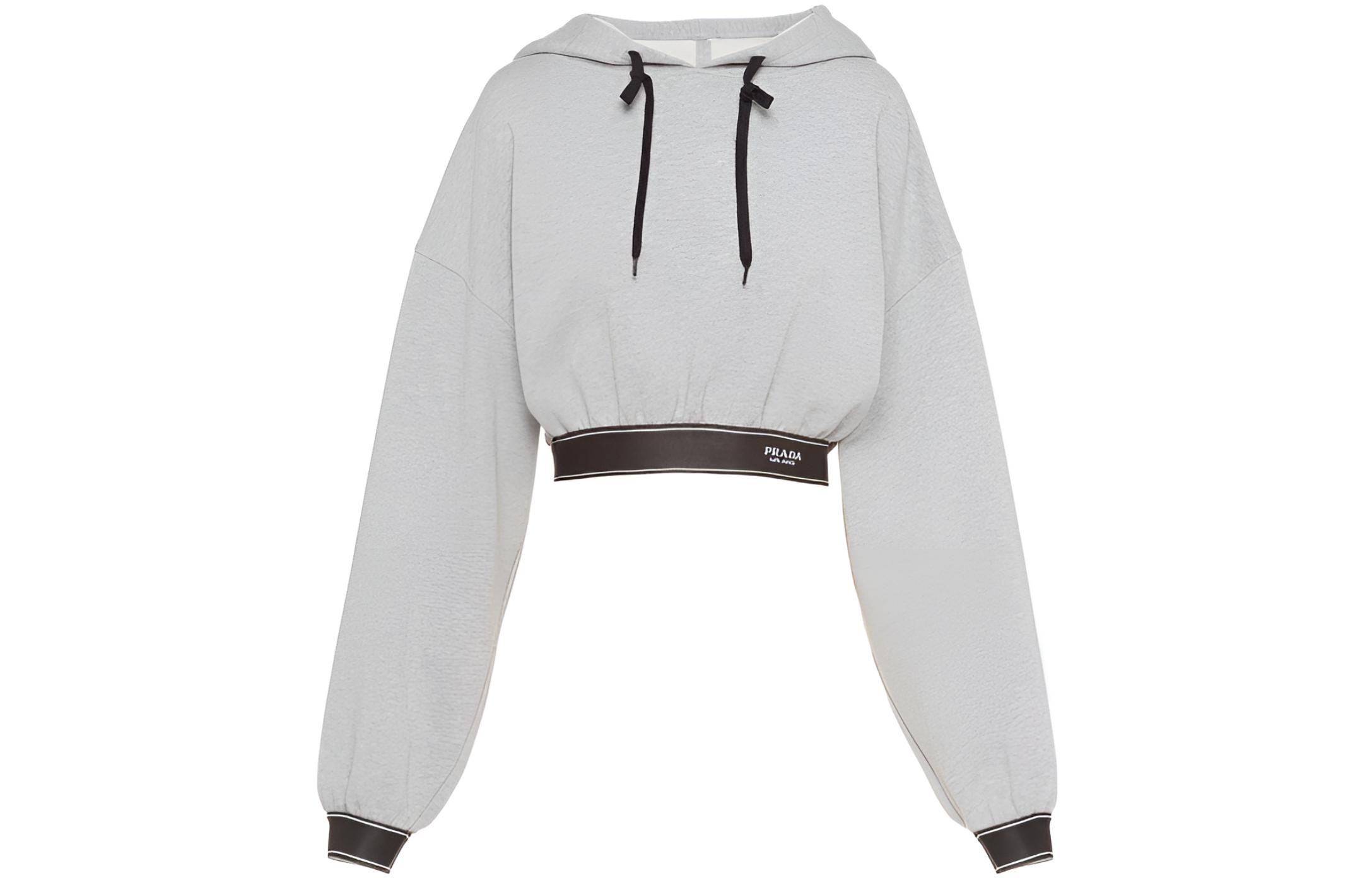 (Women) PRADA SS22  Grey Logo Hoodie Long-Sleeve Cropped Sweatshirt. 134648-10FI-F0031-S-221