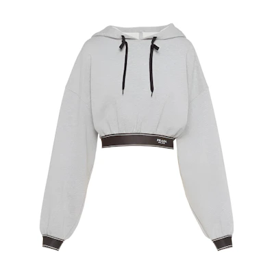 (Women) PRADA SS22 Grey Logo Hoodie Long-Sleeve Cropped Sweatshirt. 134648-10FI-F0031-S-221