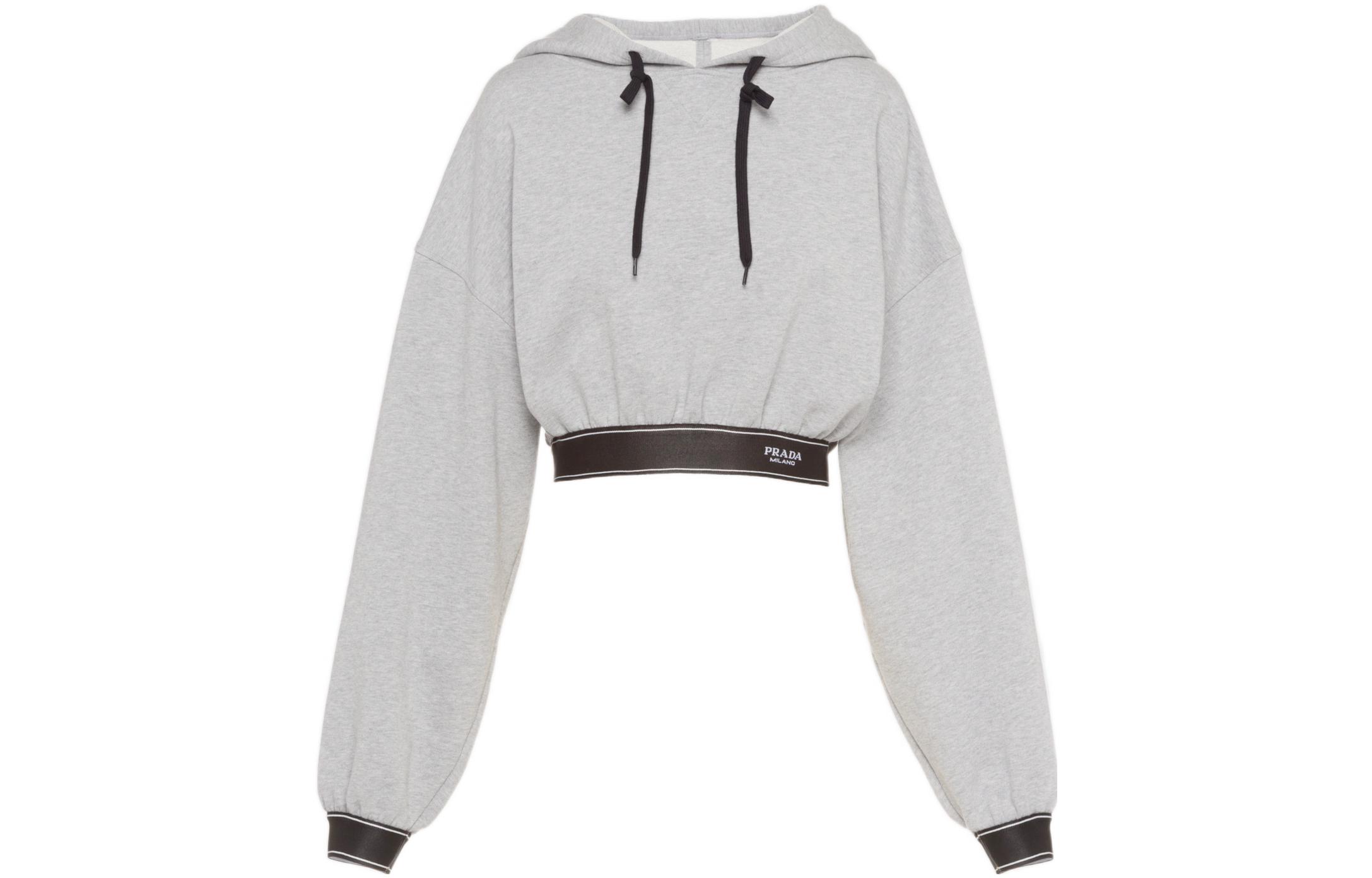 (Women) PRADA SS22  Grey Logo Hoodie Long-Sleeve Cropped Sweatshirt. 134648-10FI-F0031-S-221 圖 2
