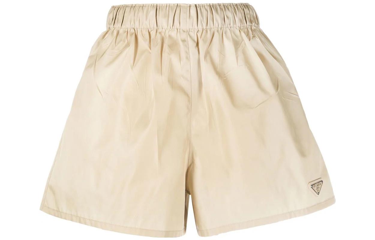 (Women) PRADA SS22  High-Waisted Shorts Khaki with Triangle Logo Patch. 22C757-1WQ8-F0F24