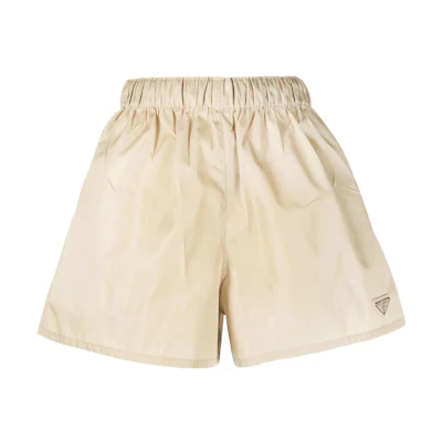 (Women) PRADA SS22 High-Waisted Shorts Khaki with Triangle Logo Patch. 22C757-1WQ8-F0F24