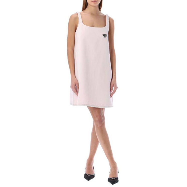 Shop (W) PRADA SS22 Vestido Mini Sin Mangas de Denim Rosa. GFA122-10H7-F0T08