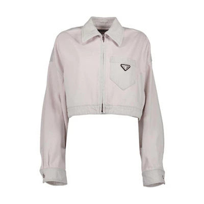 (Women) PRADA SS22 Pink Short Zip Jacket with Triangle Logo. GFB279-10H7-F0T08