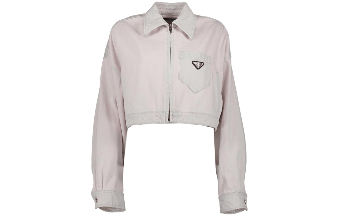 Order (Women) PRADA SS22  Pink Short Zip Jacket with Triangle Logo. GFB279-10H7-F0T08