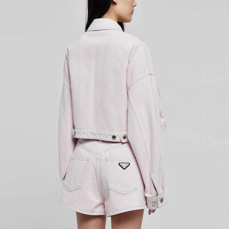 Purchase (Women) PRADA SS22  Pink Short Zip Jacket with Triangle Logo. GFB279-10H7-F0T08
