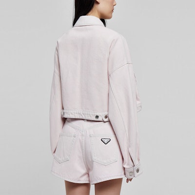 (Women) PRADA SS22 Pink Short Zip Jacket with Triangle Logo. GFB279-10H7-F0T08 Purchase (Women) PRADA SS22 Pink Short Zip Jacket with Triangle Logo. GFB279-10H7-F0T08