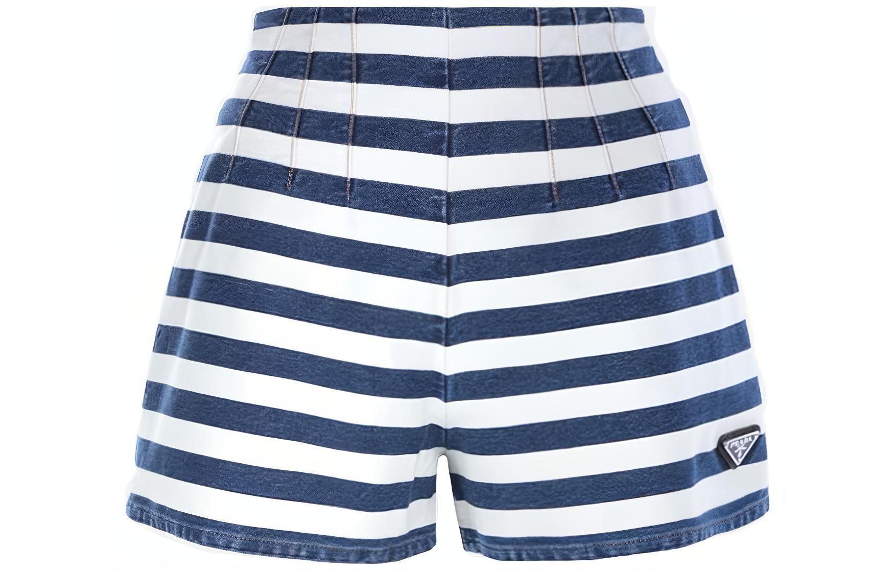 (Women) PRADA SS22  Striped Cotton Casual Shorts Blue. GFP477-10G2-F0008-S-221