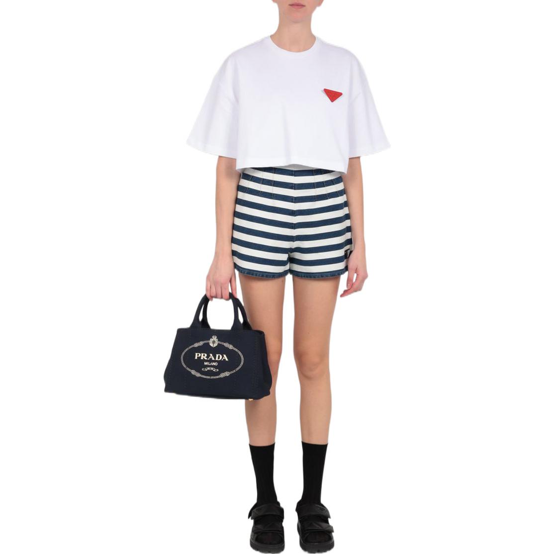 Shop (W) 普拉达SS22蓝色条纹棉质休闲短裤. GFP477-10G2-F0008-S-221