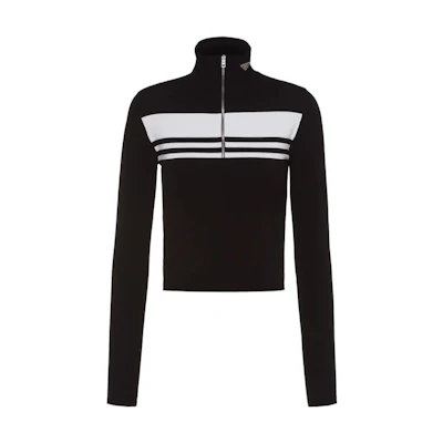 (Women) PRADA SS22 Striped Knit Sweater Black P26436-10R0-F0967-S-221