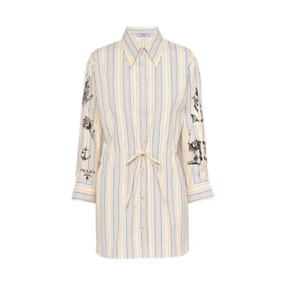 (Women) PRADA SS22 Striped Print Drawstring Long Sleeve Sun Shirt Light Blue P458F-10M5-F0013-S-221