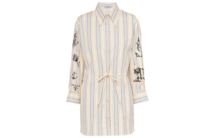 (Women) PRADA SS22  Striped Print Drawstring Long Sleeve Sun Shirt Light Blue P458F-10M5-F0013-S-221 圖 2