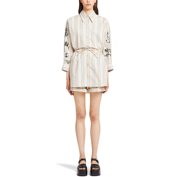 (Women) PRADA SS22  Striped Print Drawstring Long Sleeve Sun Shirt Light Blue P458F-10M5-F0013-S-221 圖 3