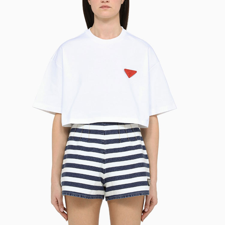 Purchase (W) Camiseta Blanca Prada SS22 Logo Cuello Redondo Manga Corta. 3560A-10UP-F0009-S-212