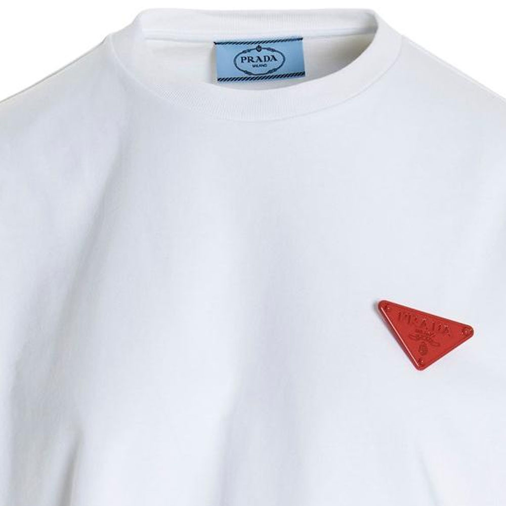Sizing (W) Camiseta Blanca Prada SS22 Logo Cuello Redondo Manga Corta. 3560A-10UP-F0009-S-212