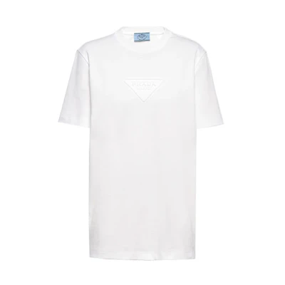 (Women) PRADA SS22 White Logo Patch Short-Sleeve T-Shirt. 35838-10YI-F0009-S-161