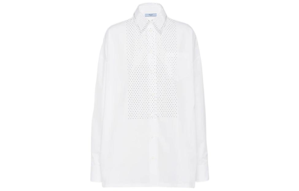 (Women) PRADA SS22  White Long Sleeve Sunscreen Shirt with Chest Pocket. P449FR-10CI-F0009-S-221