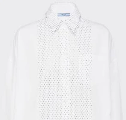 (W) 普拉达 SS22 白色防晒长袖衬衫带胸袋. P449FR-10CI-F0009-S-221 Details for (W) 普拉达 SS22 白色防晒长袖衬衫带胸袋. P449FR-10CI-F0009-S-221