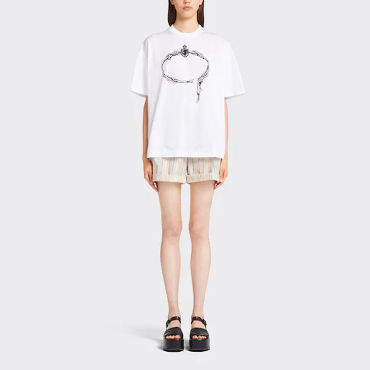 Lookbook (W) PRADA SS22 Camiseta Casual Blanca Estampada Cuello Redondo Holgada. 3558A-10M0-F0009-S-211