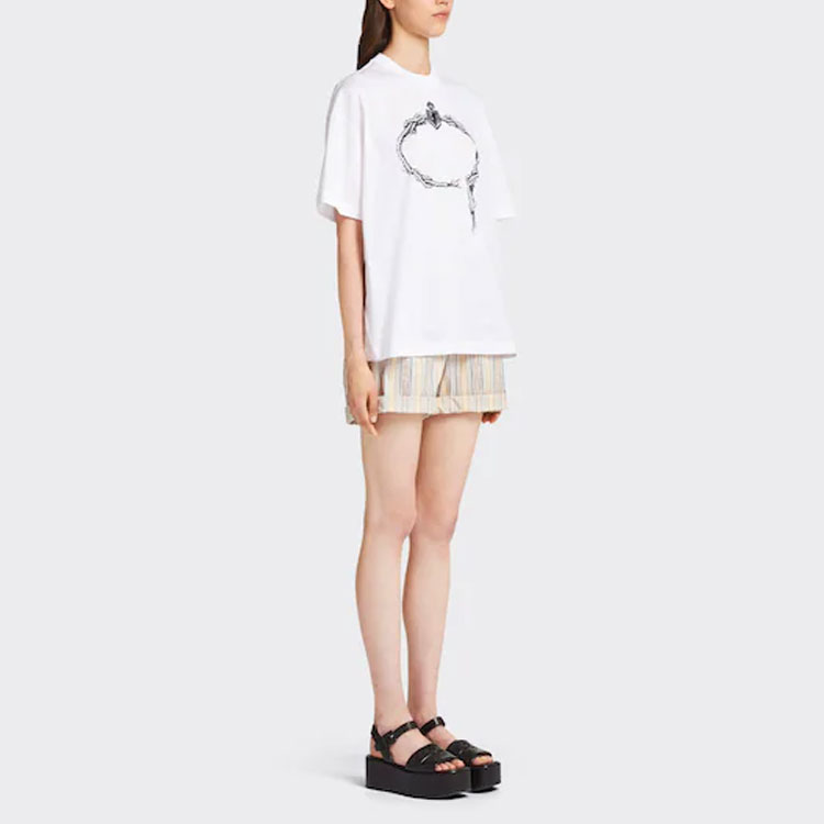 Purchase (W) PRADA SS22 Camiseta Casual Blanca Estampada Cuello Redondo Holgada. 3558A-10M0-F0009-S-211