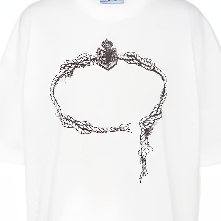 Sizing (W) PRADA SS22 Camiseta Casual Blanca Estampada Cuello Redondo Holgada. 3558A-10M0-F0009-S-211