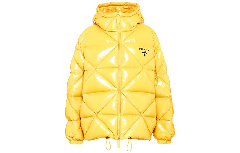 (Women) PRADA SS22  Yellow Puffer Jacket with Logo Print and Hood. 291952-1ZAH-F0322-S-212