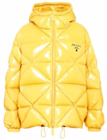 (Women) PRADA SS22 Yellow Puffer Jacket with Logo Print and Hood. 291952-1ZAH-F0322-S-212 (Women) PRADA SS22 Yellow Puffer Jacket with Logo Print and Hood. 291952-1ZAH-F0322-S-212